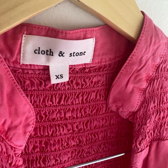 cloth & stone Havana Pink Tie Waist Mini Dress Sleeveless Smocked Bella Dahl XS - Picture 6 of 12